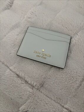 kate spade Pale Blue Leather Card Case with Gold Logo